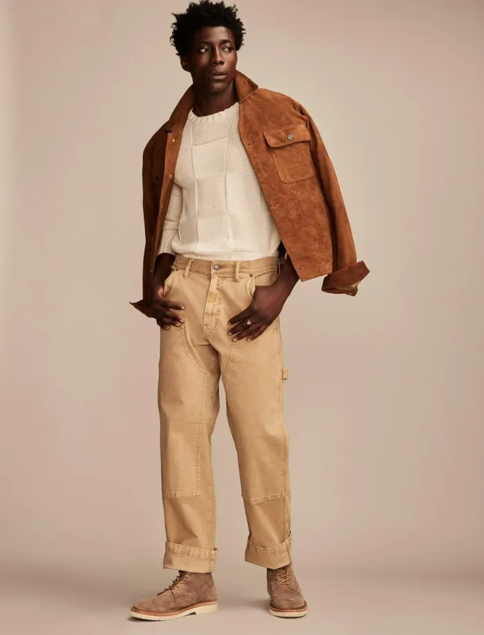 Lucky Brand Sweaters Men Check Stitch Crew Neck Sweater Tofu