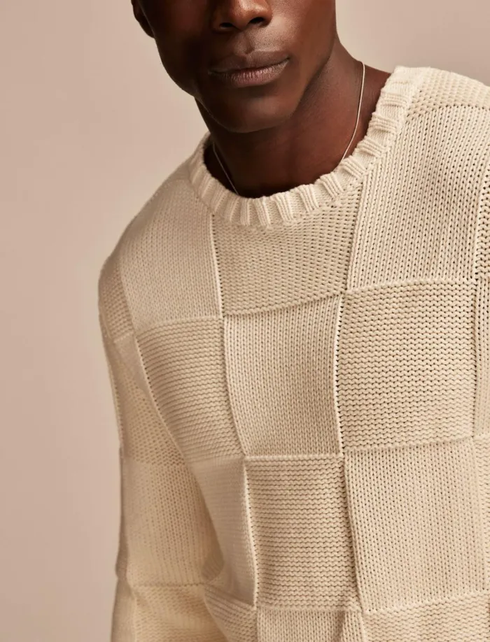 Lucky Brand Sweaters Men Check Stitch Crew Neck Sweater Tofu