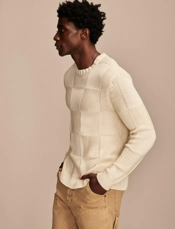 Lucky Brand Sweaters Men Check Stitch Crew Neck Sweater Tofu