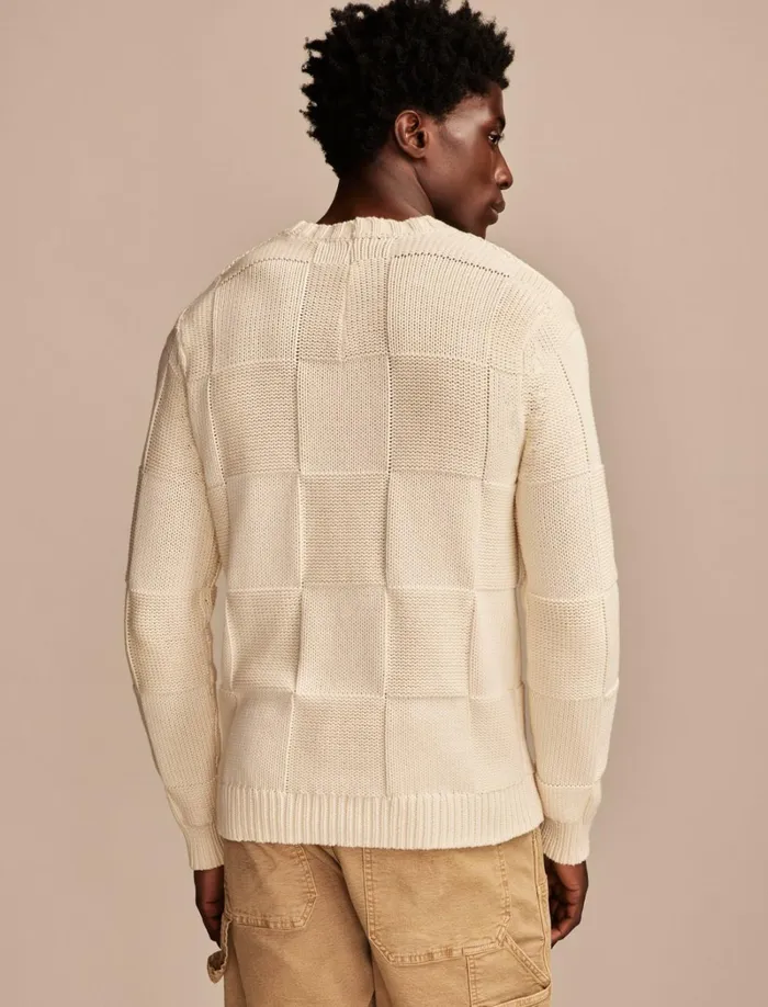 Lucky Brand Sweaters Men Check Stitch Crew Neck Sweater Tofu