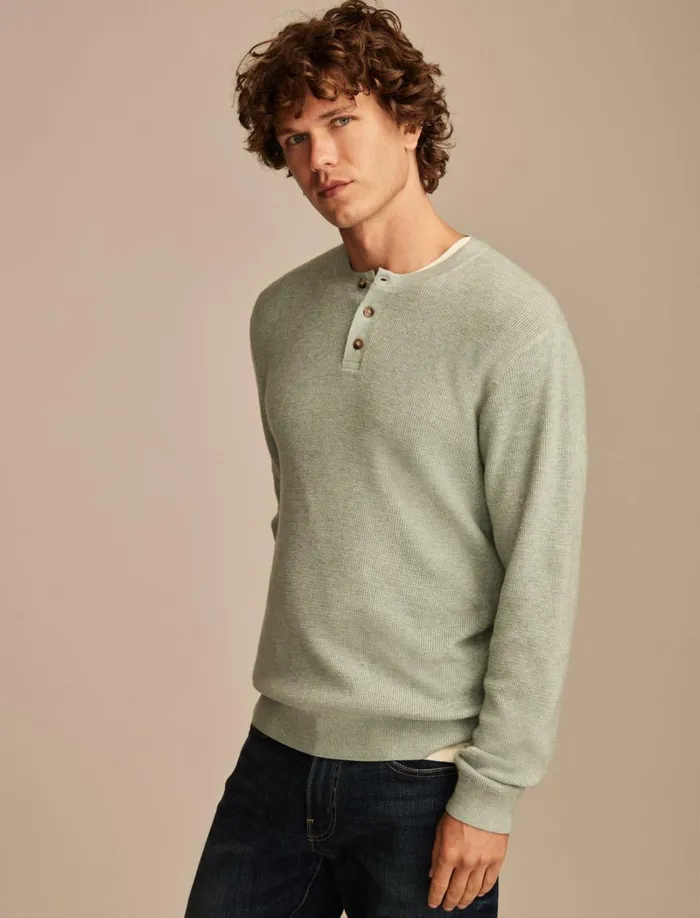 Lucky Brand Sweaters Men Henley Sweater Heather Green