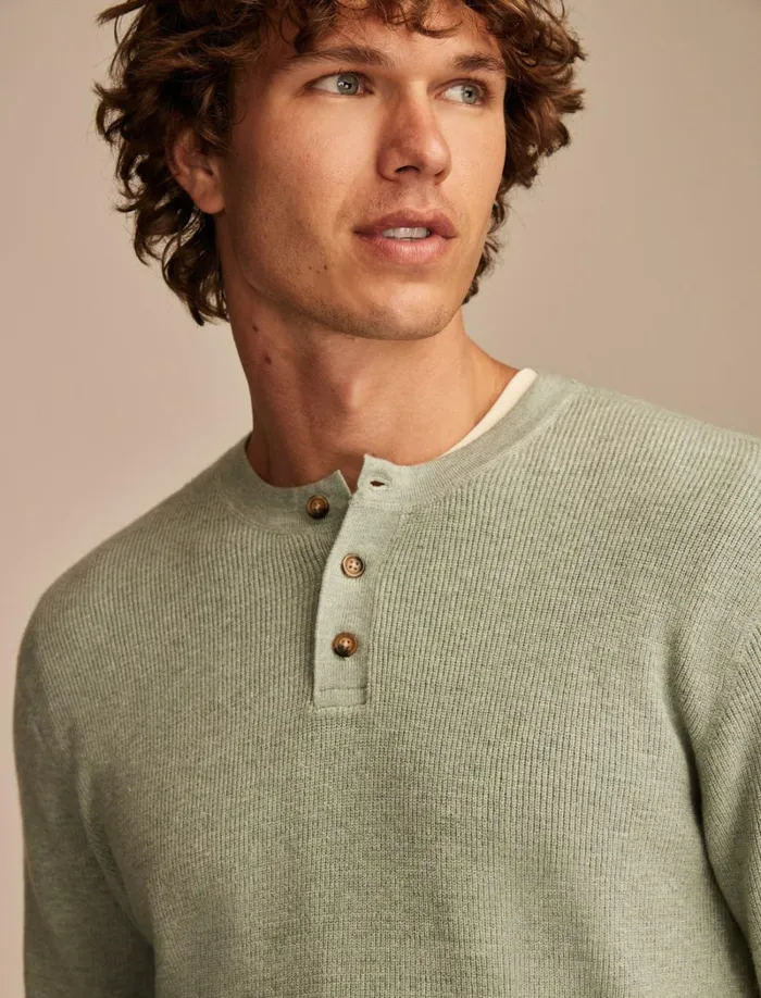 Lucky Brand Sweaters Men Henley Sweater Heather Green
