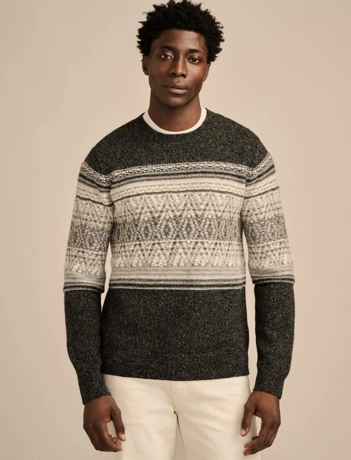 Lucky Brand Sweaters Men Intarsia Crew Neck Sweater Black Combo