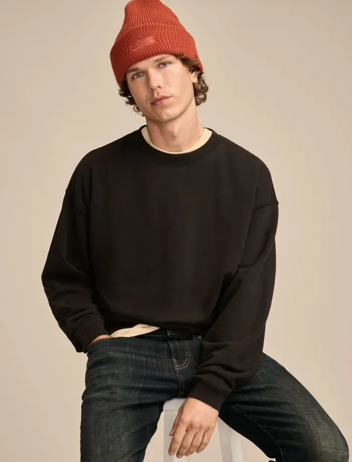 Lucky Brand Sweaters Men Relaxed Fleece Crew Jet Black