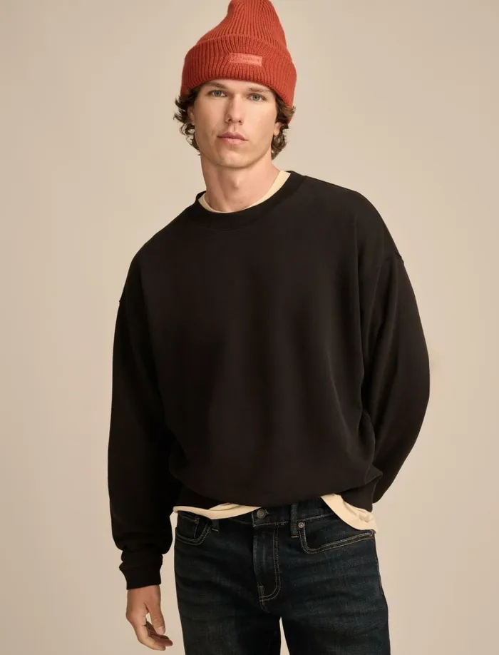 Lucky Brand Sweaters Men Relaxed Fleece Crew Jet Black
