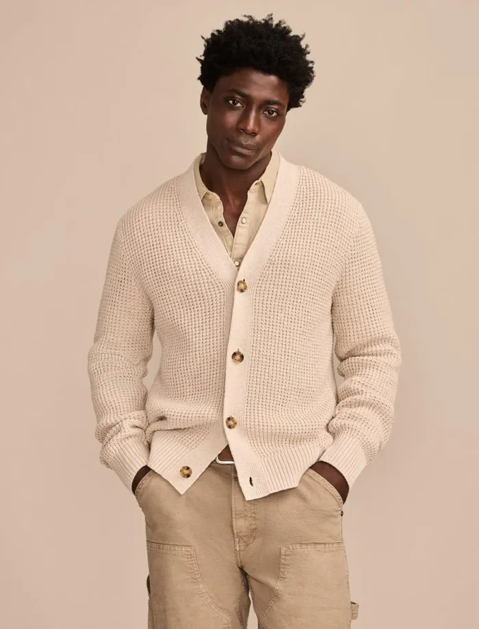 Lucky Brand Sweaters Men Waffle Cardigan Moonbeam Wash
