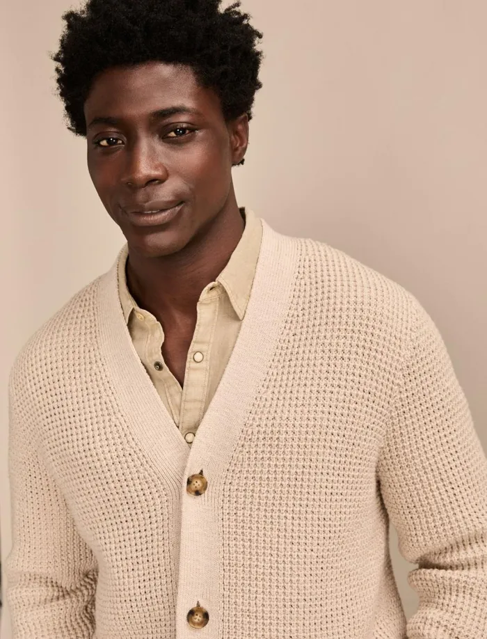 Lucky Brand Sweaters Men Waffle Cardigan Moonbeam Wash