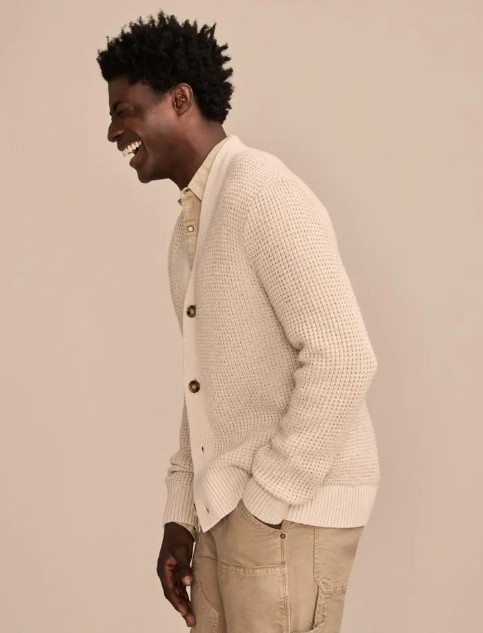 Lucky Brand Sweaters Men Waffle Cardigan Moonbeam Wash