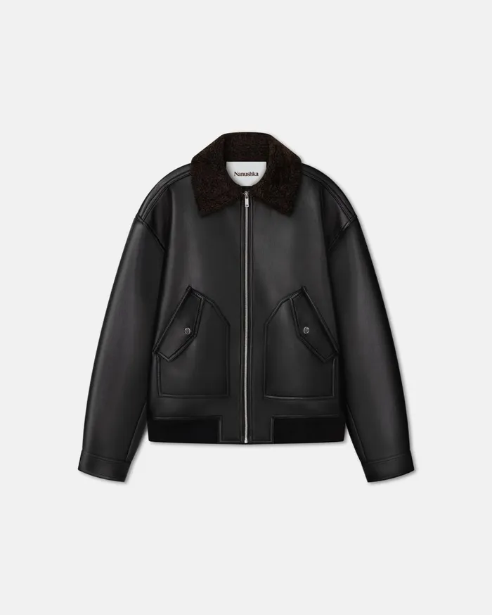 Lude Bonded Shearling Jacket BlackBrown Men Nanushka Outerwear and Jackets