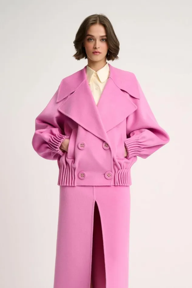 Luisa Spagnoli Outerwear Scherma 8211 RolledHem Pea Coat 8211 Fashion Show 8211 Women