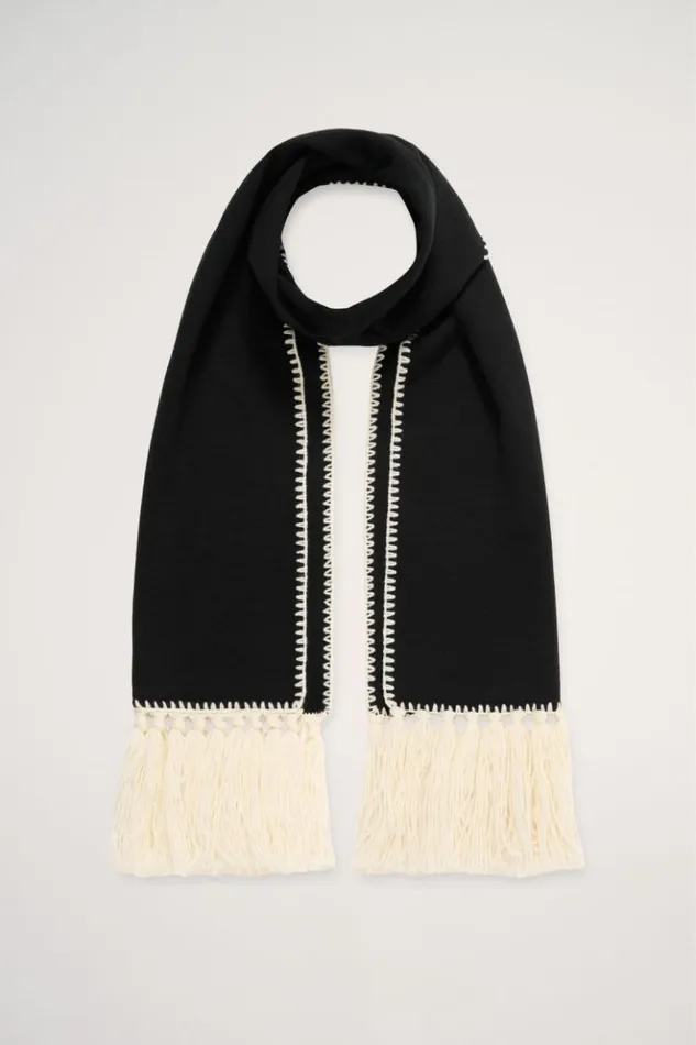 Luisa Spagnoli Scarves And Foulards Music 8211 Embroidered Scarf Blackcream 8211 Women Luisa Spagnoli Scarves And Foulards Music 8211 Embroidered Scarf Blackcream 8211 Women
