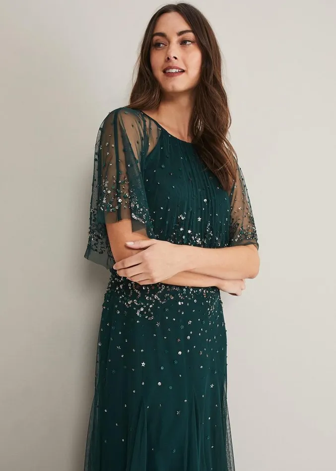 Lumi Short Tulle Beaded Dress Greyyellow Women Phase Eight Dresses