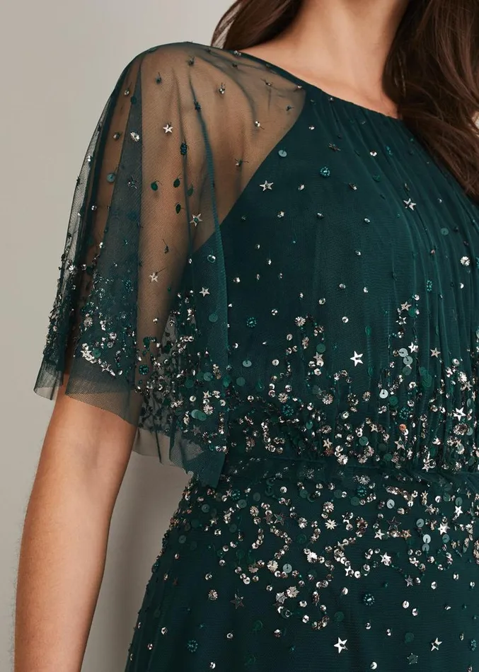 Lumi Short Tulle Beaded Dress Greyyellow Women Phase Eight Dresses