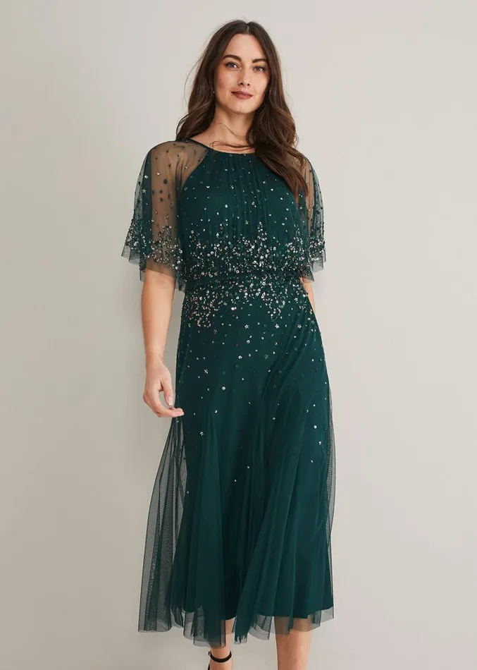Lumi Short Tulle Beaded Dress Greyyellow Women Phase Eight Dresses