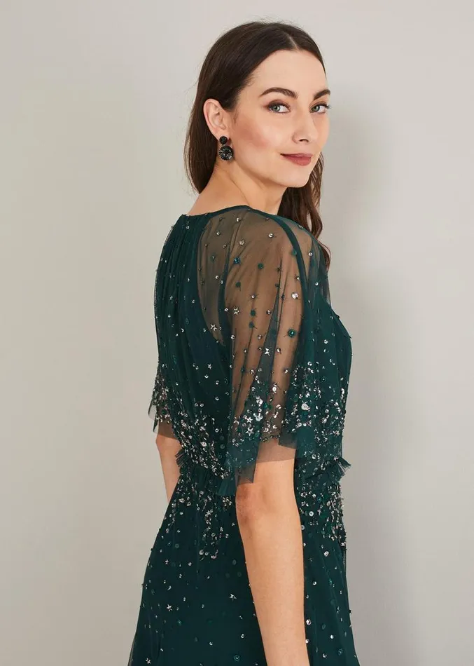 Lumi Short Tulle Beaded Dress Greyyellow Women Phase Eight Dresses