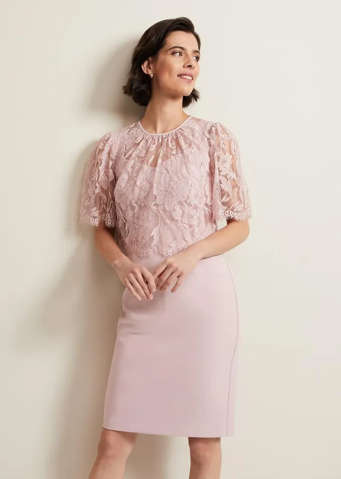 Lynette Lace Double Layer Dress Pale Pink Women Phase Eight Dresses
