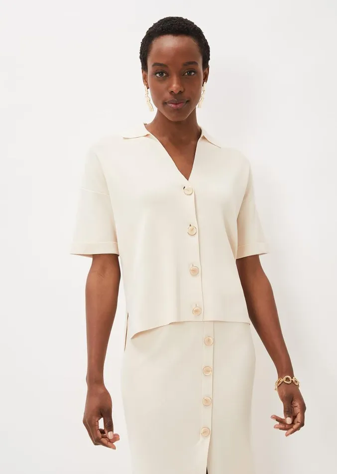 Mae TShirt Button Knit Buttermilk Women Phase Eight Knitwear