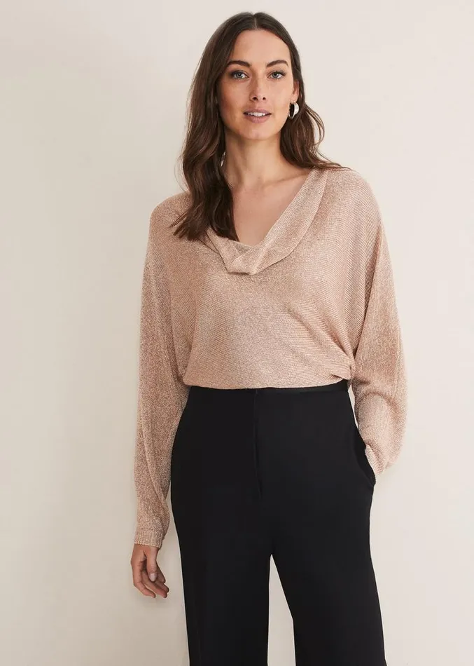 Malti Metallic Cowl Neck Knit Rose Gold Women Phase Eight Knitwear