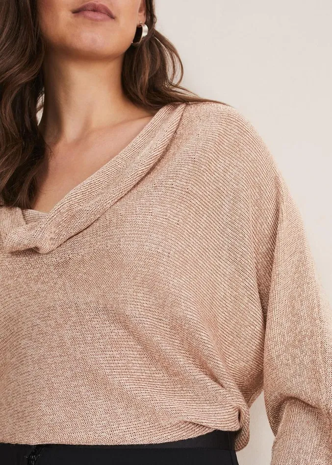 Malti Metallic Cowl Neck Knit Rose Gold Women Phase Eight Knitwear