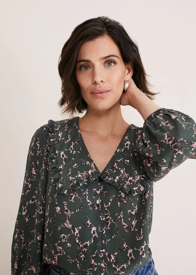 Marble Collar Blouse Carbonmulti Women Phase Eight Shirts and Blouses