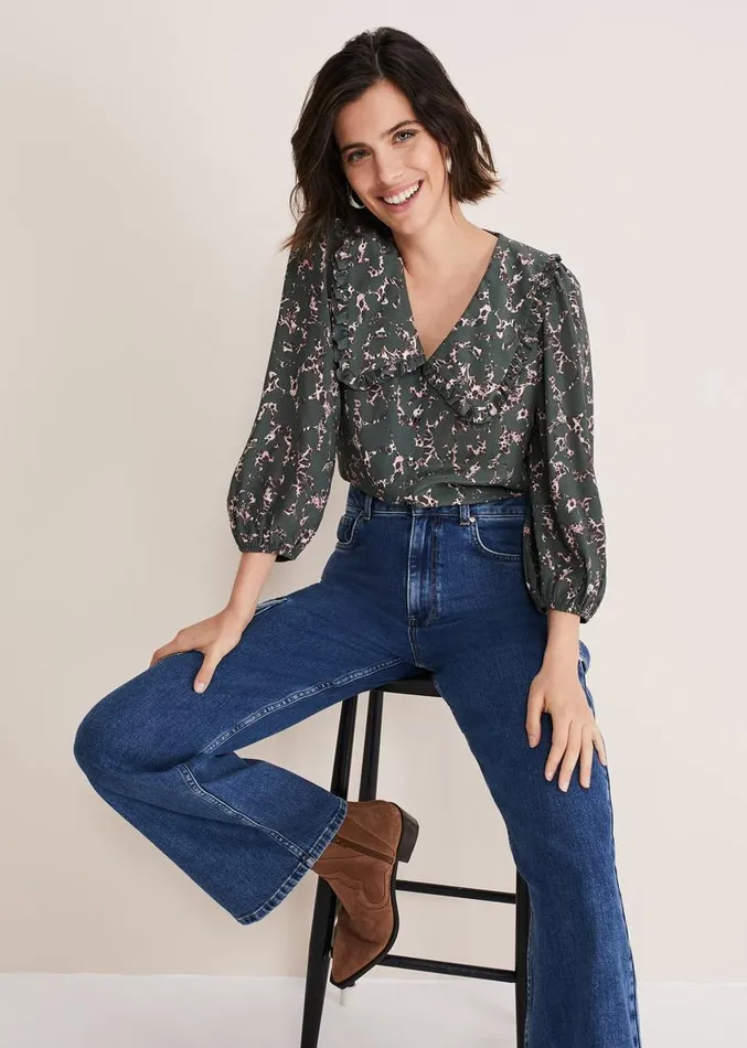 Marble Collar Blouse Carbonmulti Women Phase Eight Shirts and Blouses