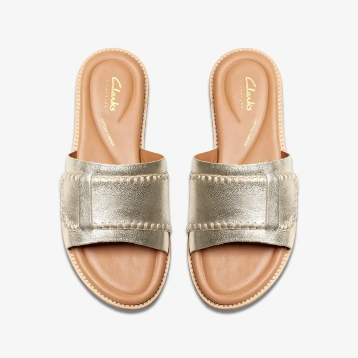 Maritime Mule Champagne Leather Women Clarks Sandals and Flip Flops
