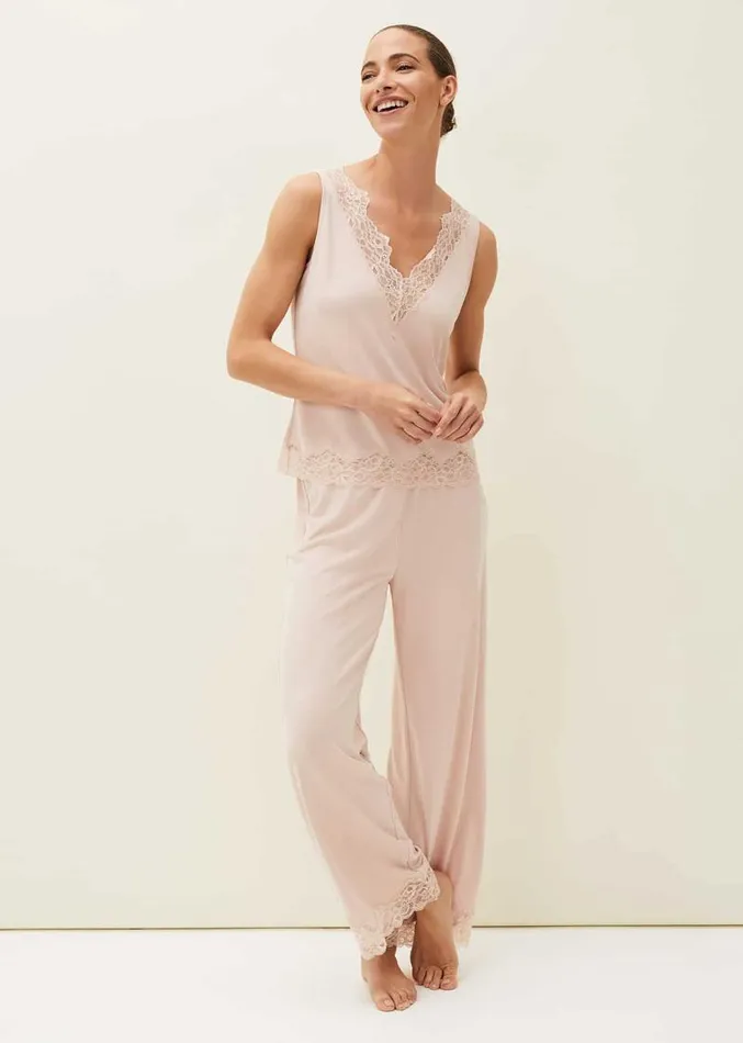 Marlie Lace Pyjama Wide Leg Trousers Soft Pink Women Phase Eight Trousers
