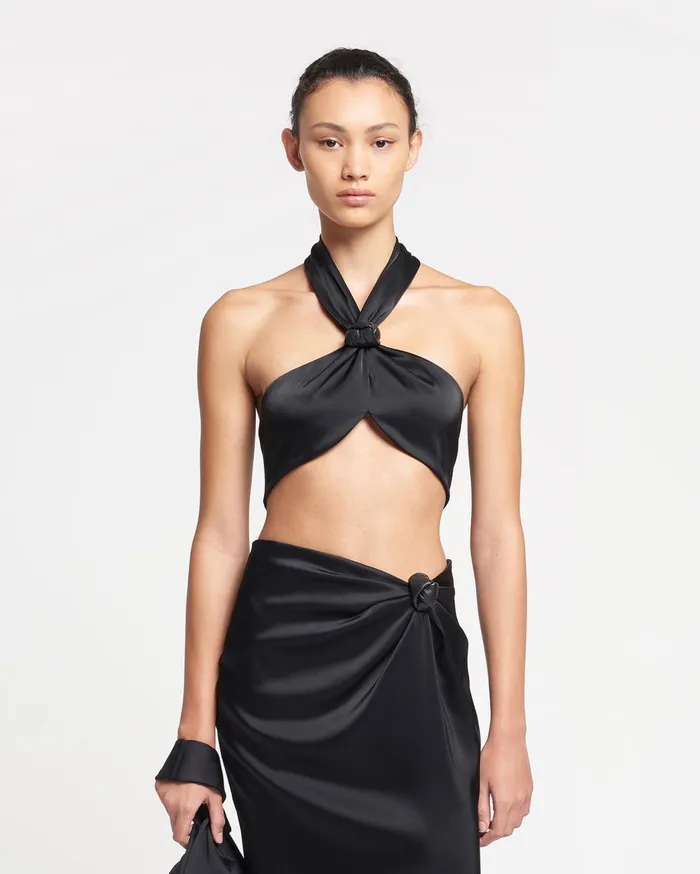 Maru Knotted Slip Satin Bralette Black Women Nanushka Tops