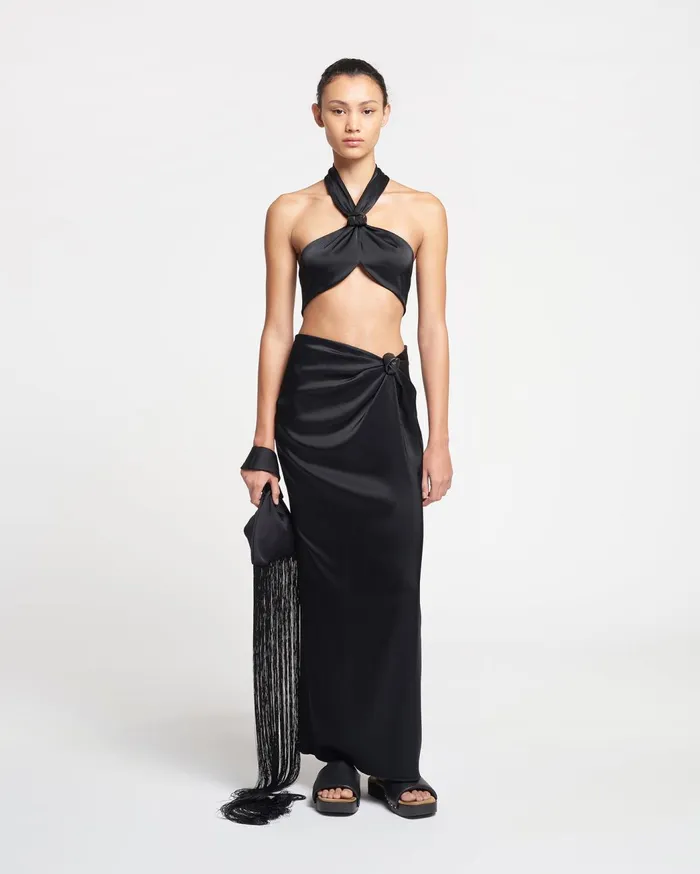 Maru Knotted Slip Satin Bralette Black Women Nanushka Tops