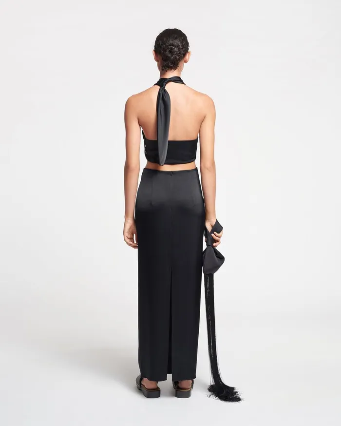 Maru Knotted Slip Satin Bralette Black Women Nanushka Tops