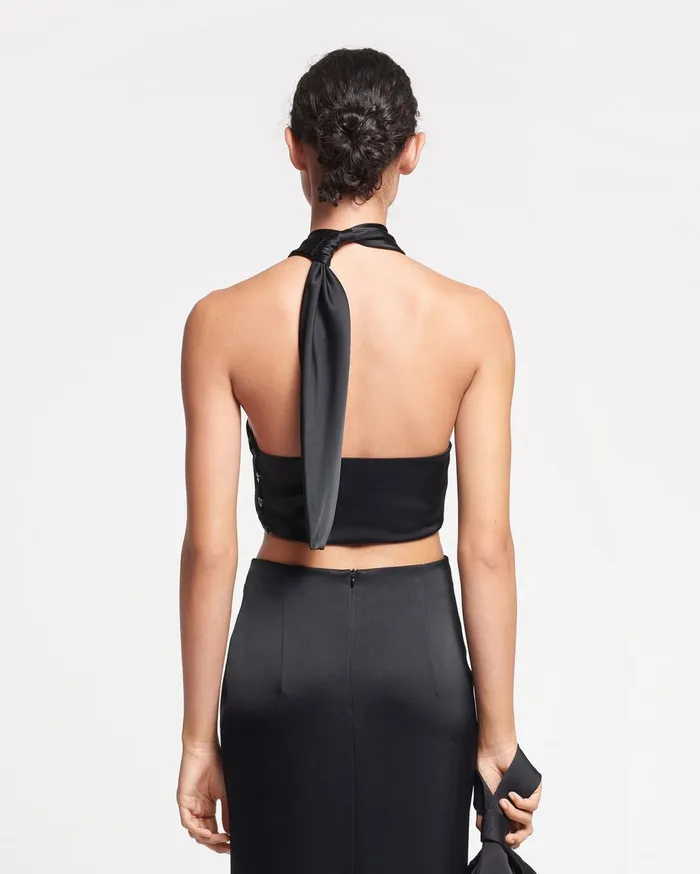 Maru Knotted Slip Satin Bralette Black Women Nanushka Tops