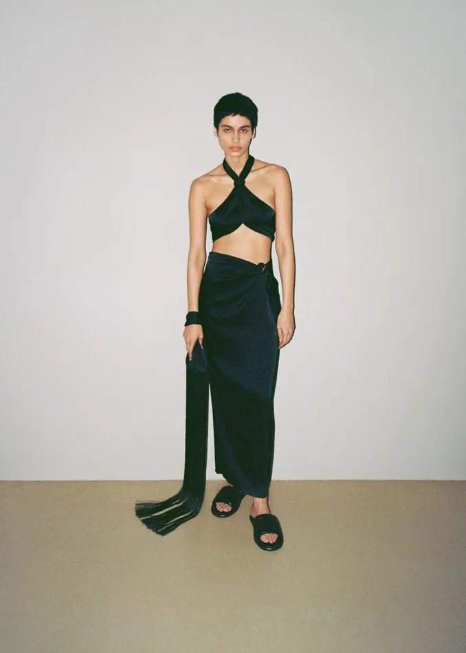 Maru Knotted Slip Satin Bralette Black Women Nanushka Tops