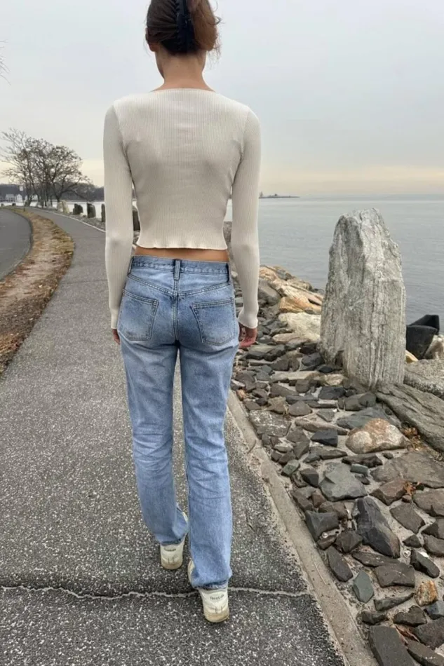 Mckenna Ribbed Crop Top Ivory Women Brandy Melville Tops
