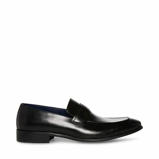 Men039s BEAUDON BLACK LEATHER Black Leather Steve Madden Loafers