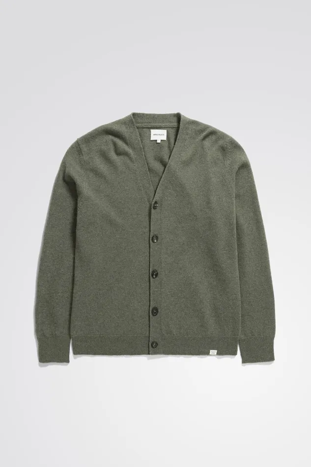 Men Adam Merino Lambswool Cardigan Ivy Green Norse Projects Knitwear