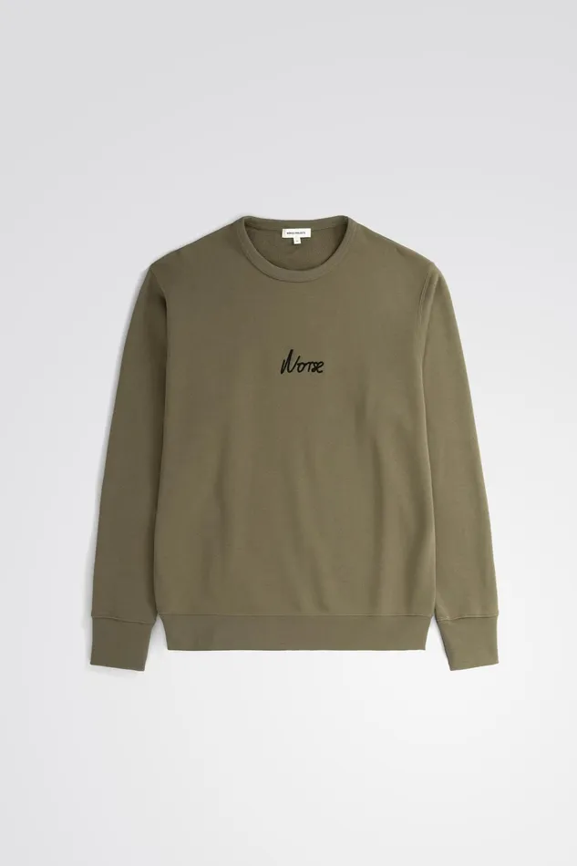 Men Arne Relaxed Organic Chain Stitch Logo Sweatshirt Sediment Green Norse Projects Sweatshirts
