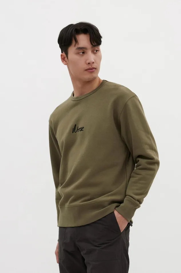 Men Arne Relaxed Organic Chain Stitch Logo Sweatshirt Sediment Green Norse Projects Sweatshirts