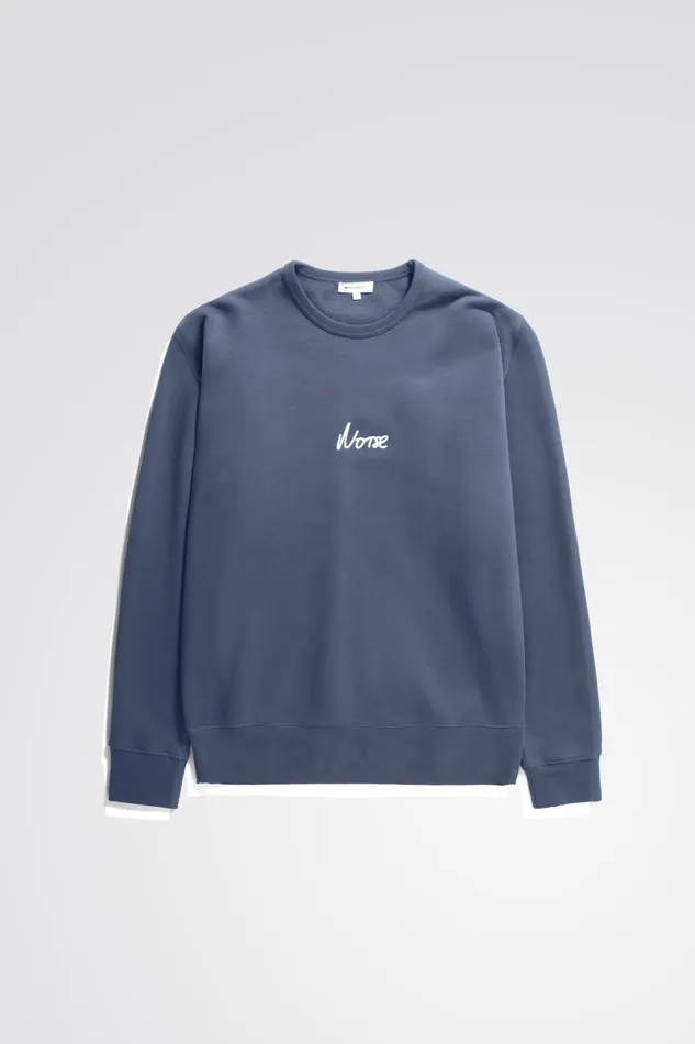 Men Arne Relaxed Organic Chain Stitch Logo Sweatshirt Steel Blue Norse Projects Sweatshirts