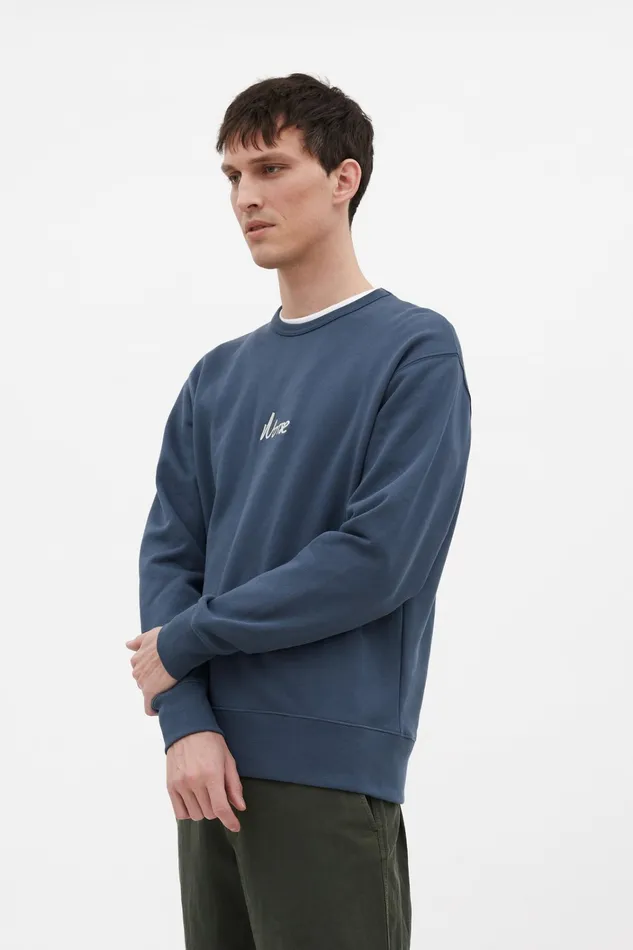 Men Arne Relaxed Organic Chain Stitch Logo Sweatshirt Steel Blue Norse Projects Sweatshirts