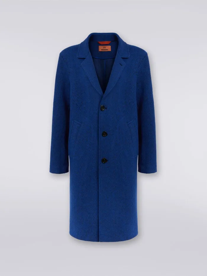 Men Boiled Wool Herringbone Coat Blue Missoni Coats and Jackets