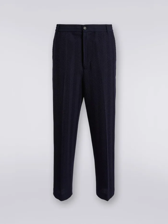 Men Classic Plain Cotton And Viscose Chevron Trousers Pink Missoni Trousers