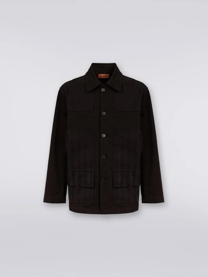 Men Cotton Overshirt With Chevron Inserts Black Missoni Coats and Jackets