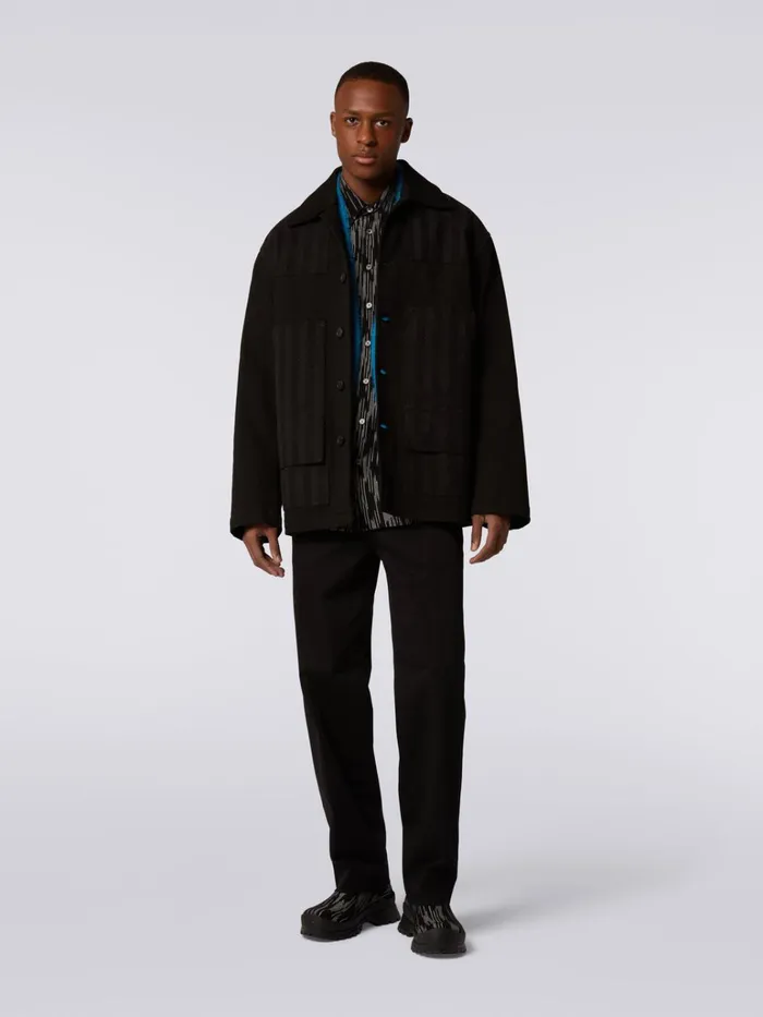 Men Cotton Overshirt With Chevron Inserts Black Missoni Coats and Jackets Men Cotton Overshirt With Chevron Inserts Black Missoni Coats and Jackets