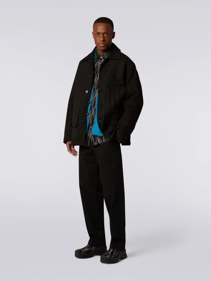 Men Cotton Overshirt With Chevron Inserts Black Missoni Coats and Jackets Men Cotton Overshirt With Chevron Inserts Black Missoni Coats and Jackets