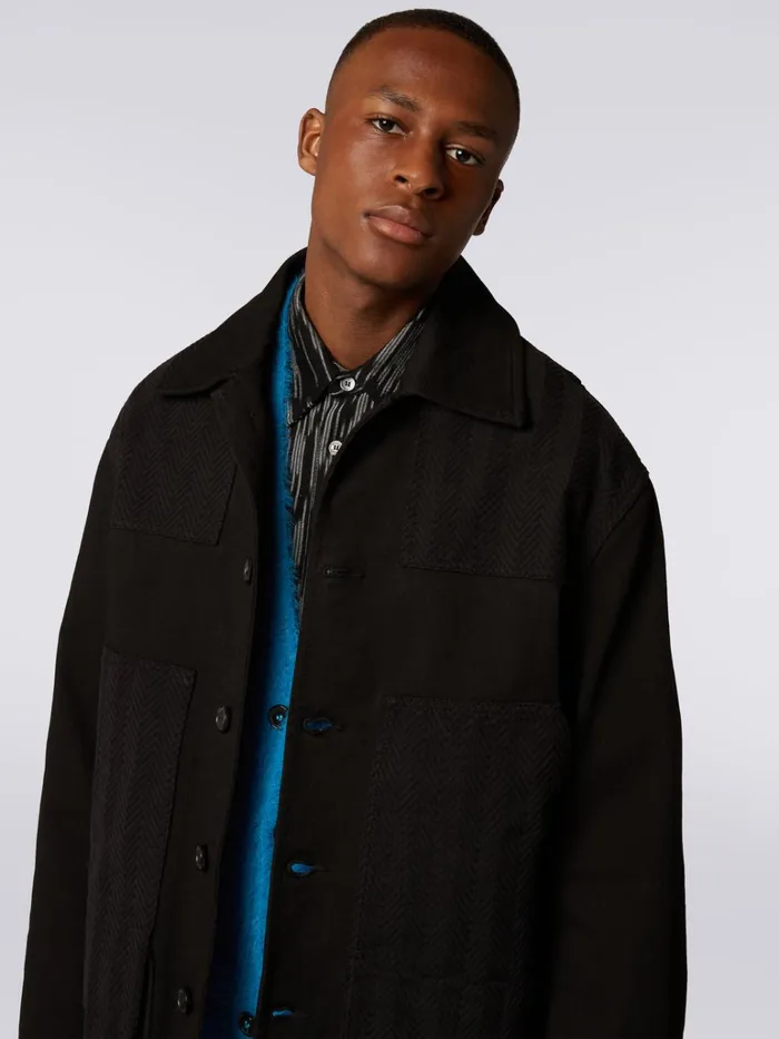 Men Cotton Overshirt With Chevron Inserts Black Missoni Coats and Jackets Men Cotton Overshirt With Chevron Inserts Black Missoni Coats and Jackets
