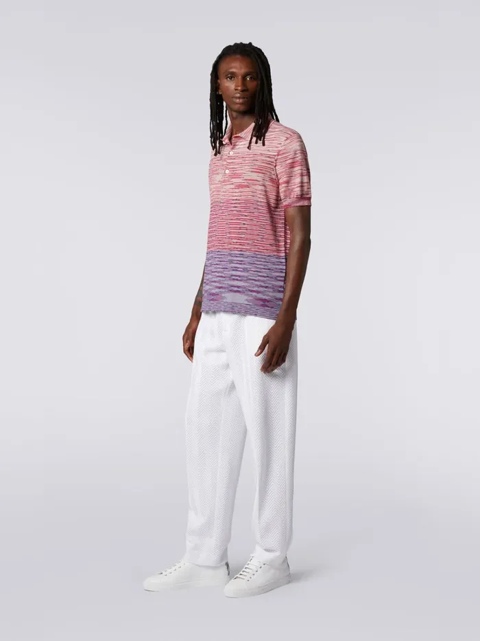 Men Dgrad Striped Cotton ShortSleeved Polo Shirt Red and Purple Missoni Polos and Tshirts