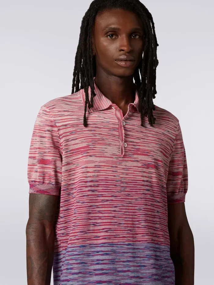 Men Dgrad Striped Cotton ShortSleeved Polo Shirt Red and Purple Missoni Polos and Tshirts