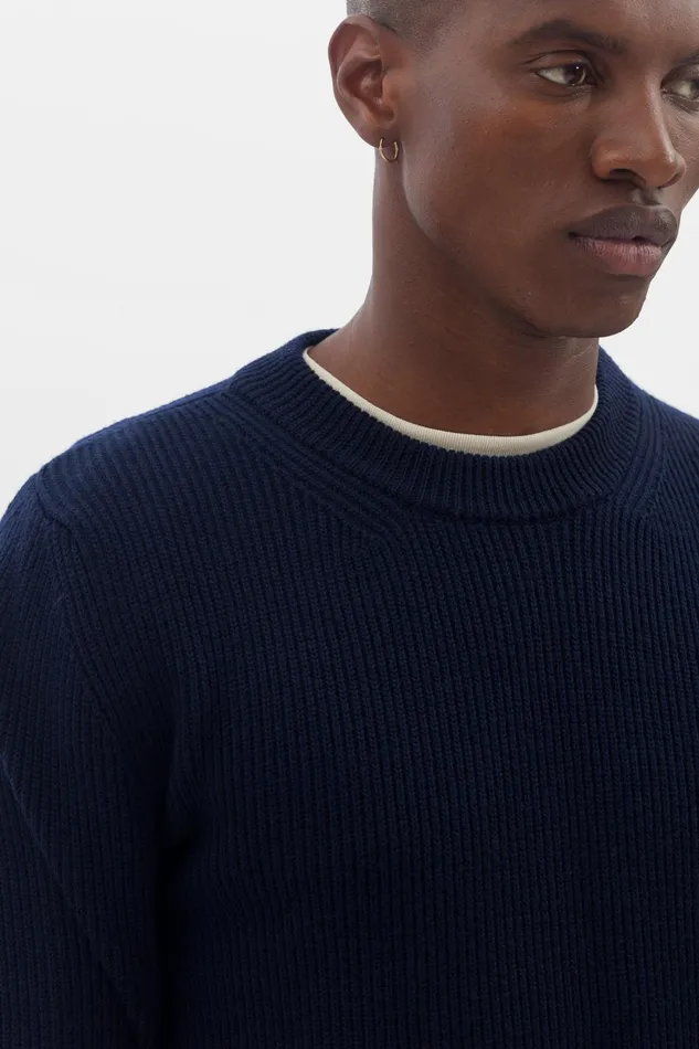 Men Fine Merino Rib Crewneck Dark Navy Norse Projects Knitwear