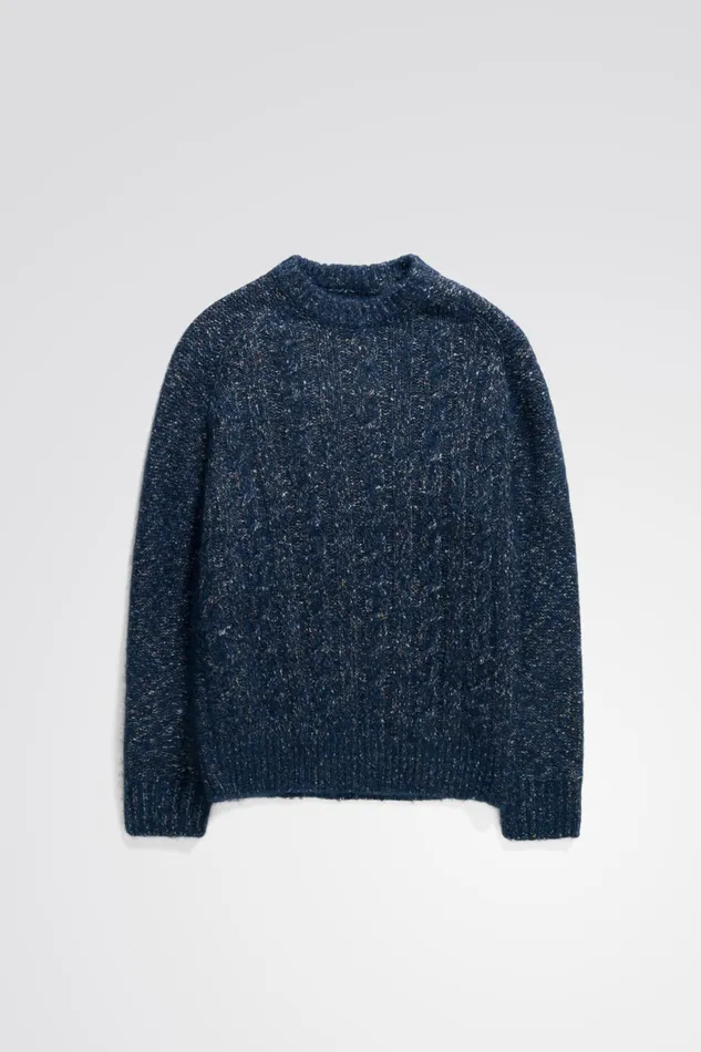 Men Ivar Cotton Alpaca Cable Sweater Dark Navy Norse Projects Knitwear