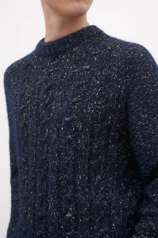 Men Ivar Cotton Alpaca Cable Sweater Dark Navy Norse Projects Knitwear